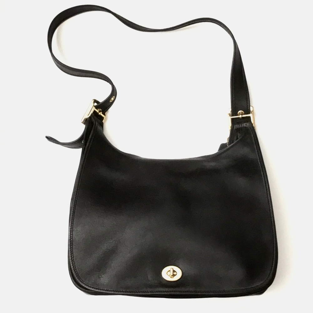 Vintage Coach Black Leather Hobo Saddle Tote Bag